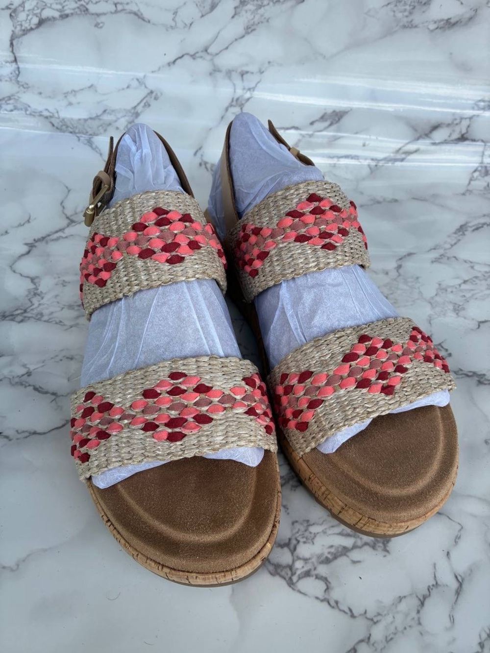 Women’s Earth Patricia2 Woven Coral Pink and Natural Slingback Sandal US Size 8M